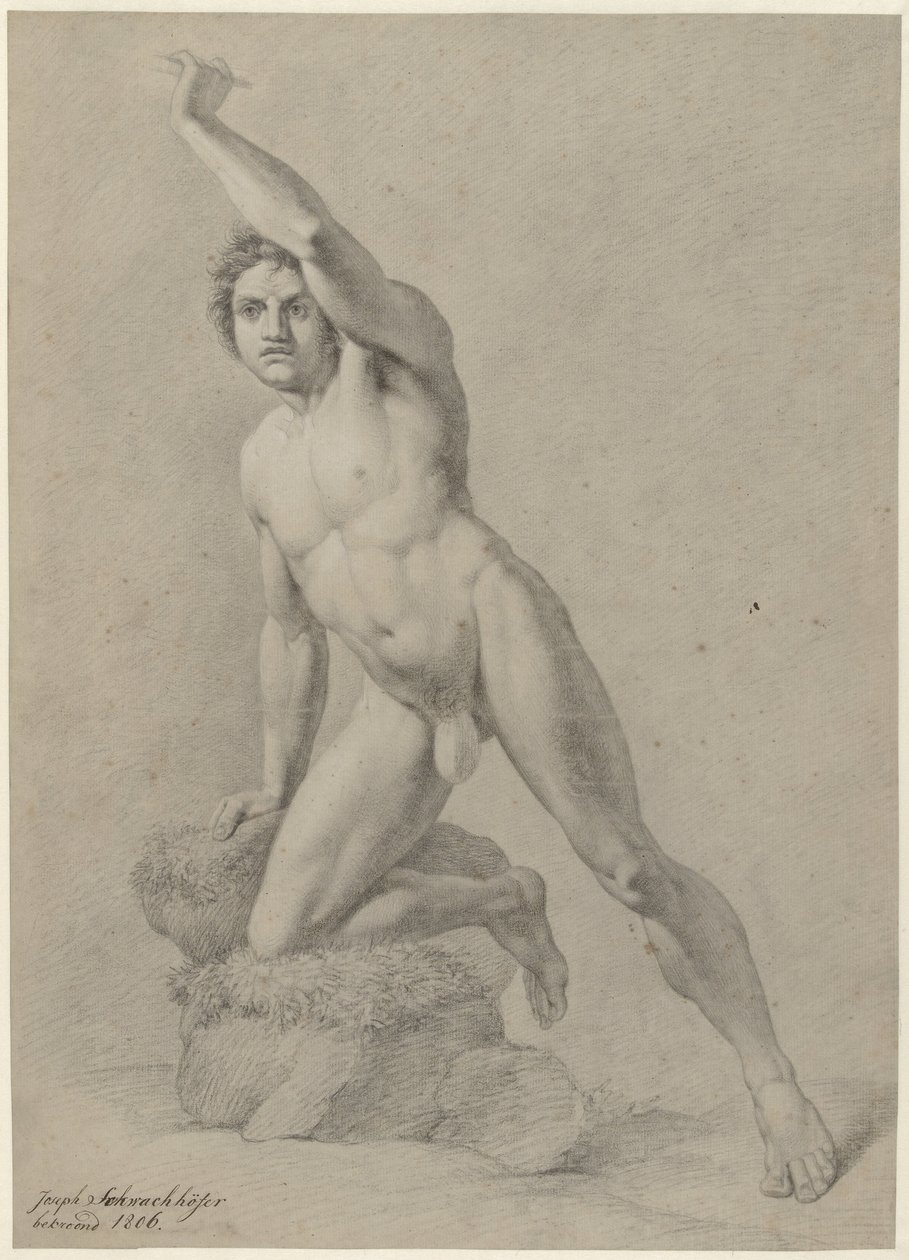 Nudo maschile, inginocchiato su un ginocchio da Johann Joseph Schwachhofer