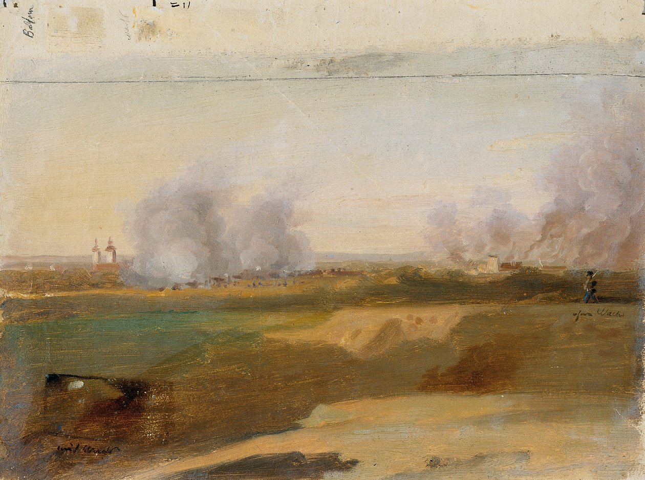 Studio di paesaggio con villaggi in fiamme sullo sfondo da Johann Peter Krafft