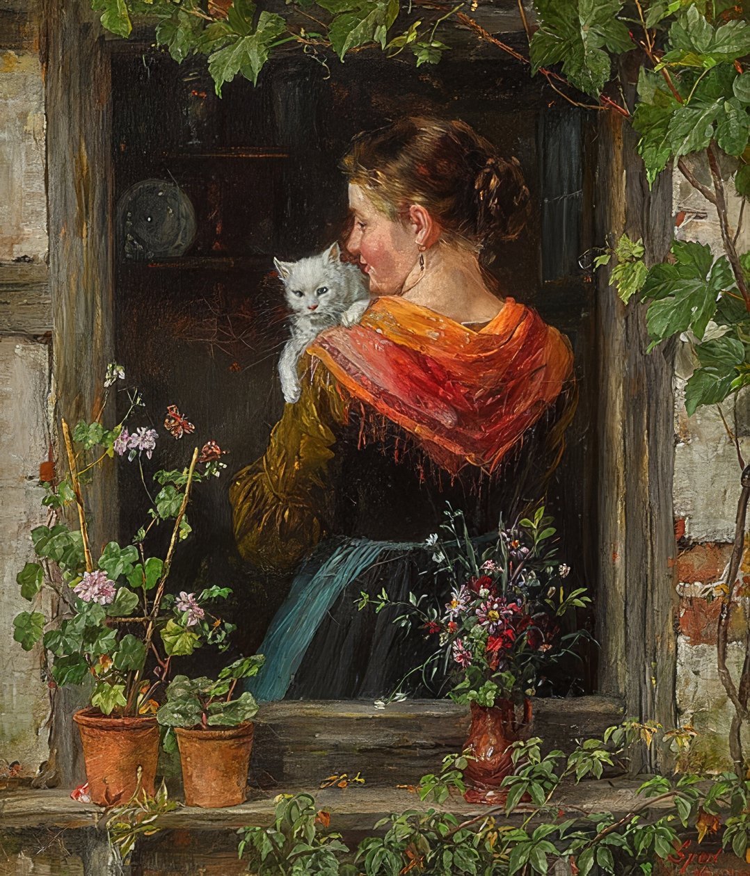 Giovane donna con gatto da Johann Sperl