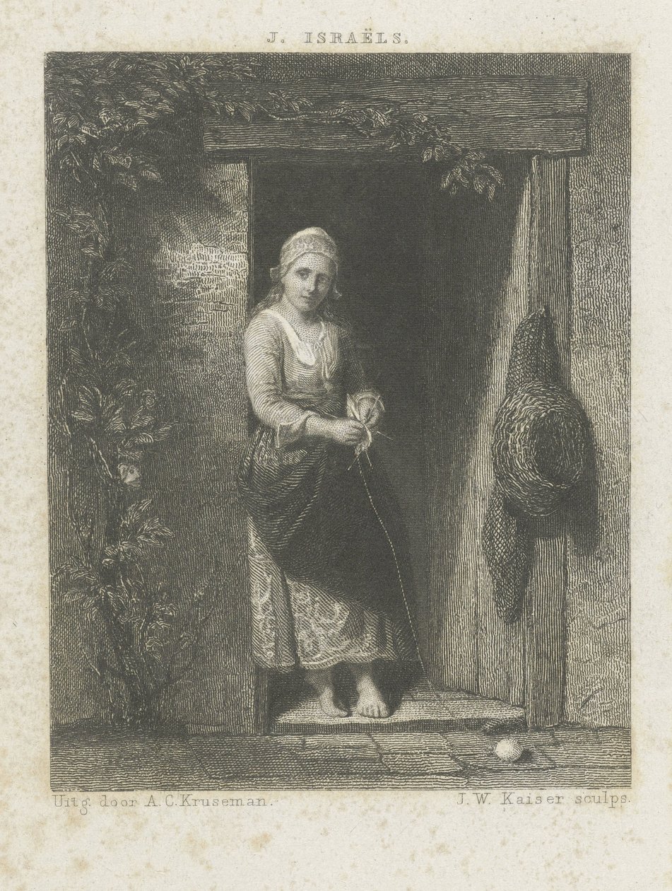 Giovane donna con lavoro a maglia da Johann Wilhelm Kaiser (I)