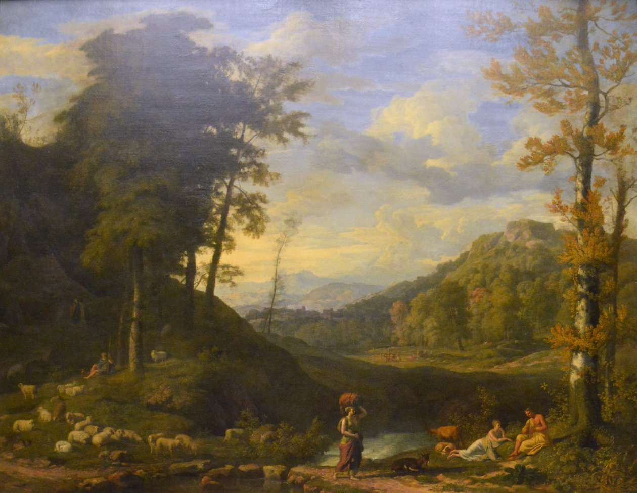 Paesaggio con pastore e suonatore di flauto da Johannes Glauber