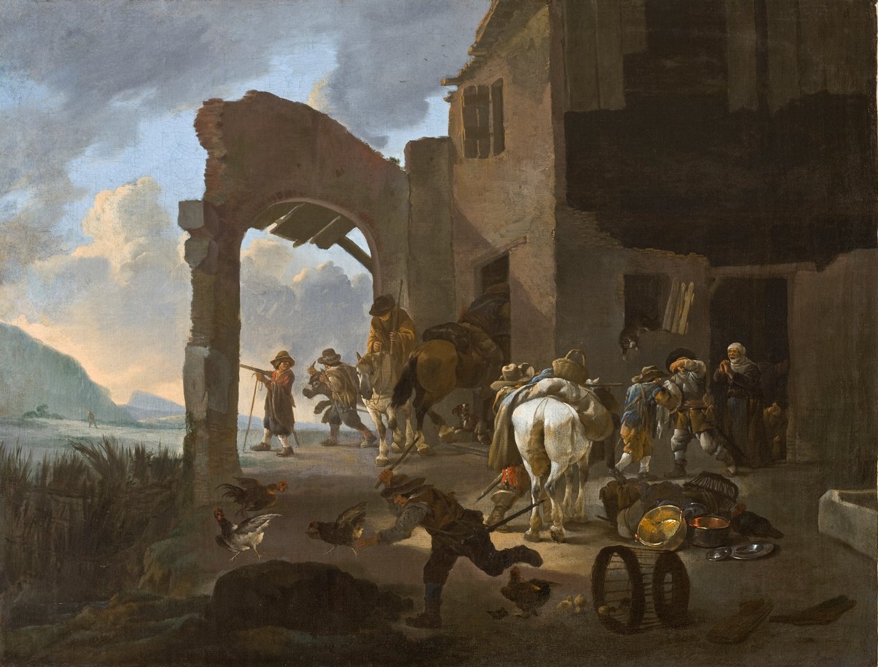 Soldati che saccheggiano una famiglia di contadini, c.1650 da Johannes Lingelbach