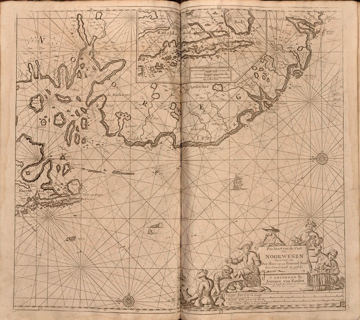 Mappa dalla collezione di mappe della Biblioteca Nazionale. La mappa è stata pubblicata in () e mostra la costa norvegese, Agder, Rogaland da Johannes van Keulen  