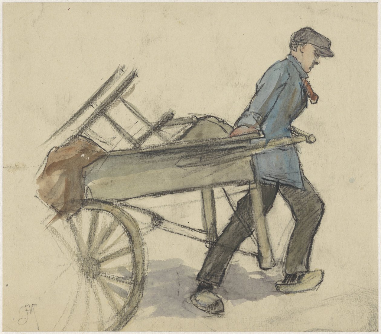 Uomo che tira un carretto da Johannes Abraham Mondt