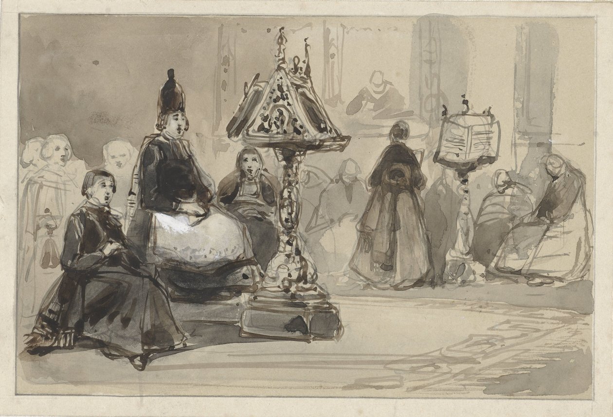 Interno di chiesa con vescovo e suore cantanti da Johannes Bosboom