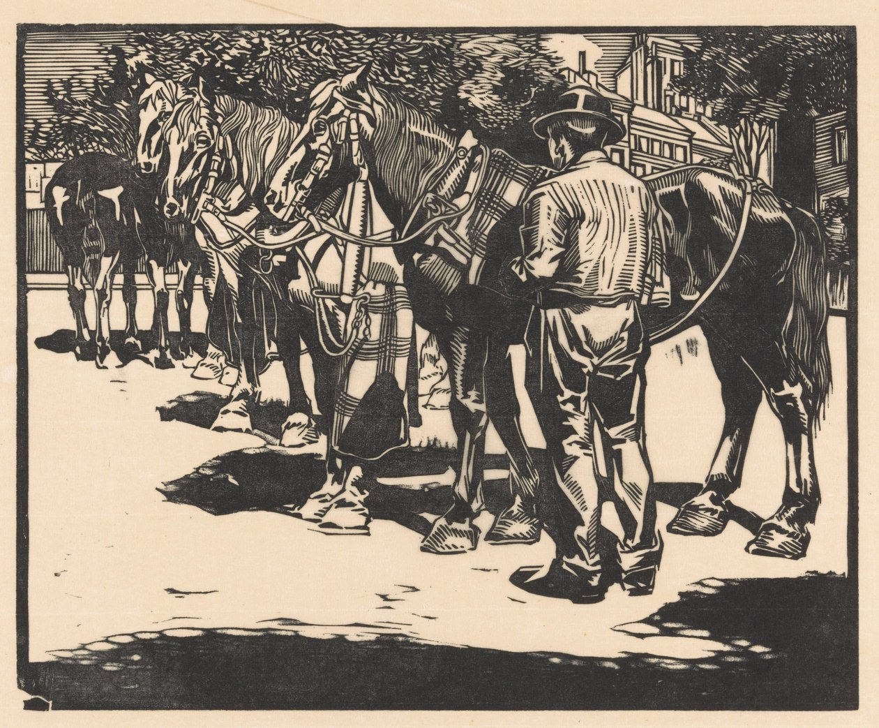 Cavalli da sella in una piazza da Johannes Josephus Aarts
