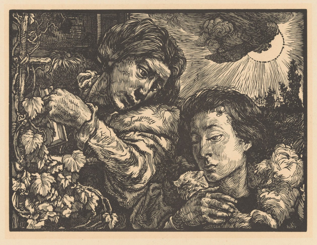 Due donne vicino a una vite da Johannes Josephus Aarts