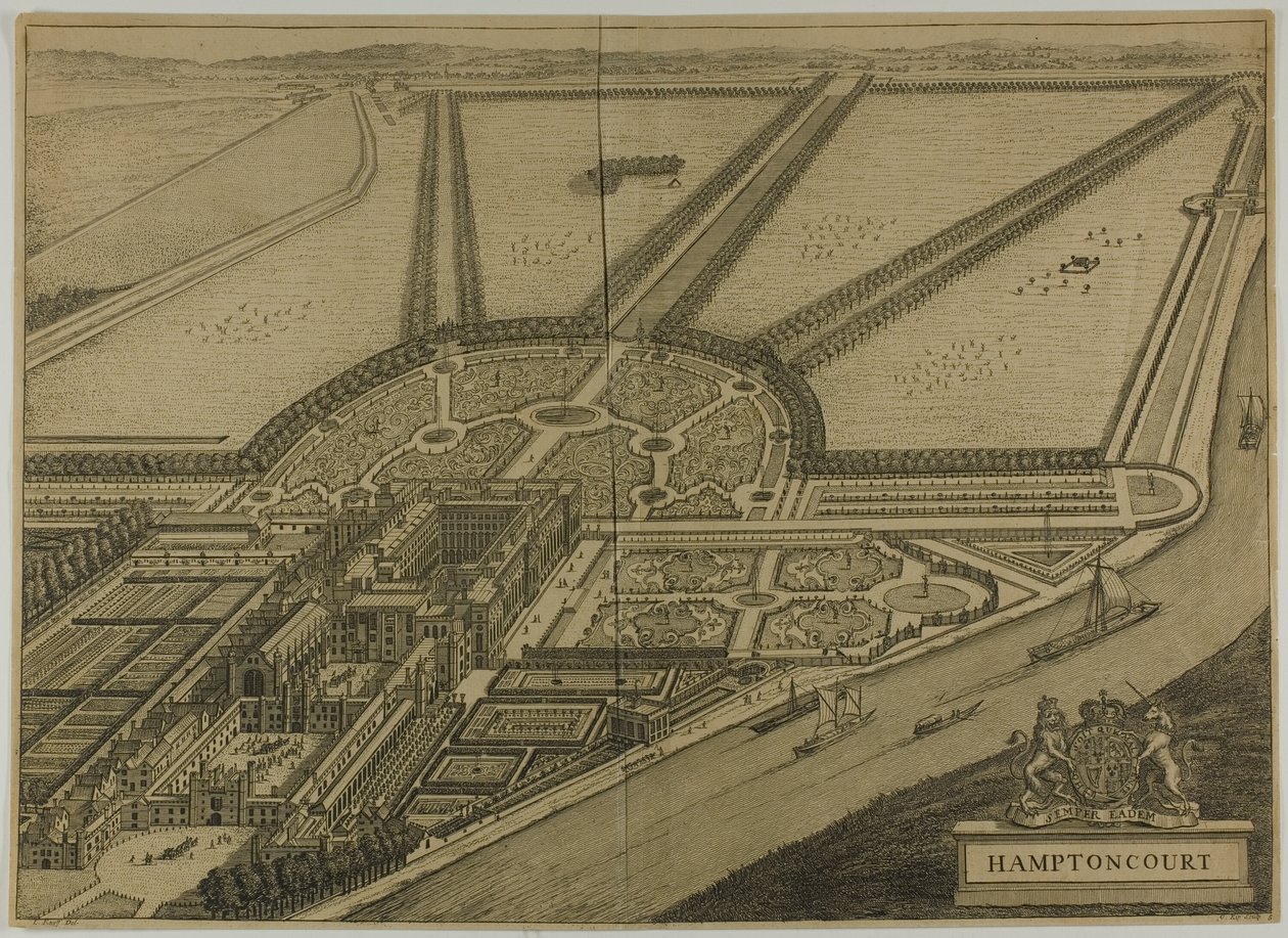 Hampton Court, tavola sei da Britannia Illustrata da Johannes Kip