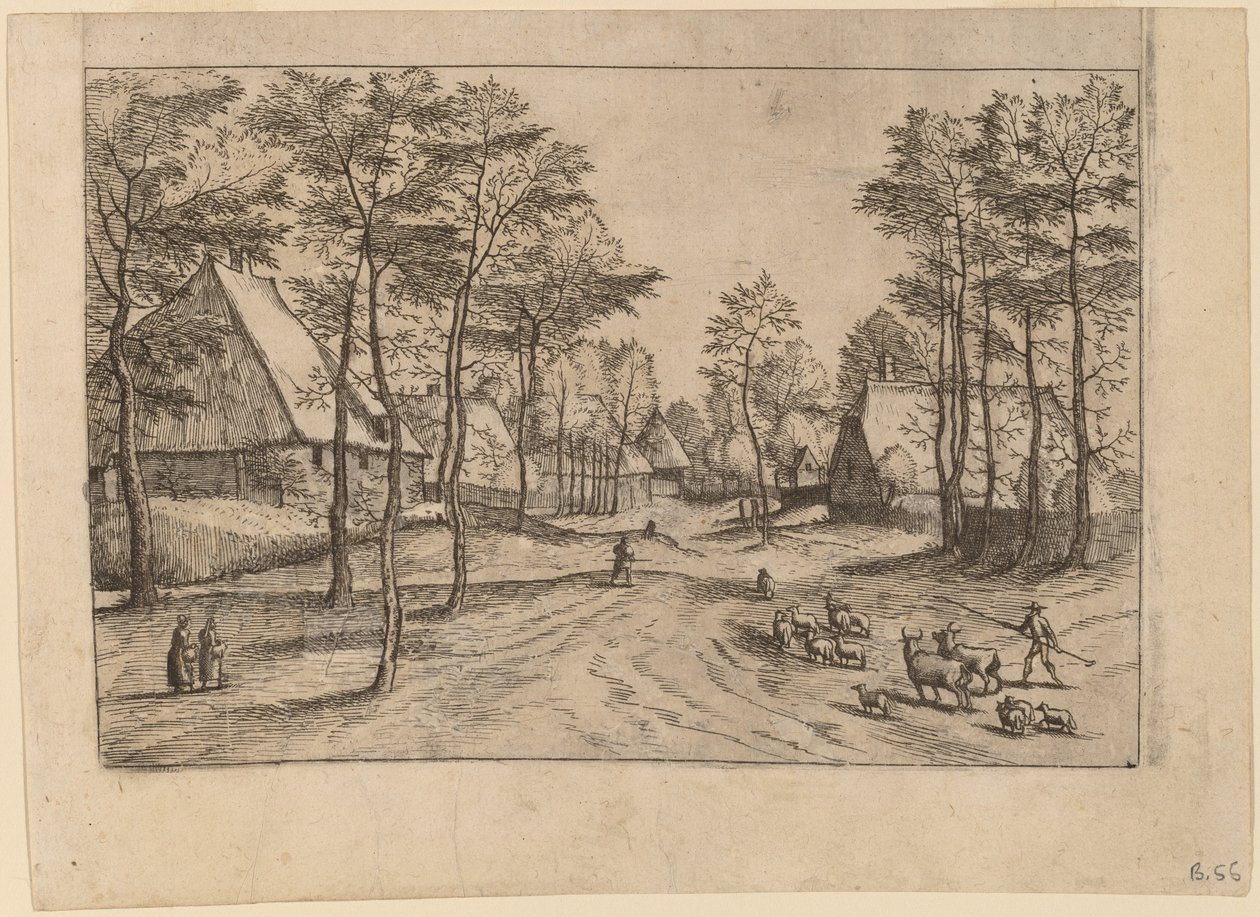 Strada del villaggio da Johannes van Doetechum, the Elder and Lucas