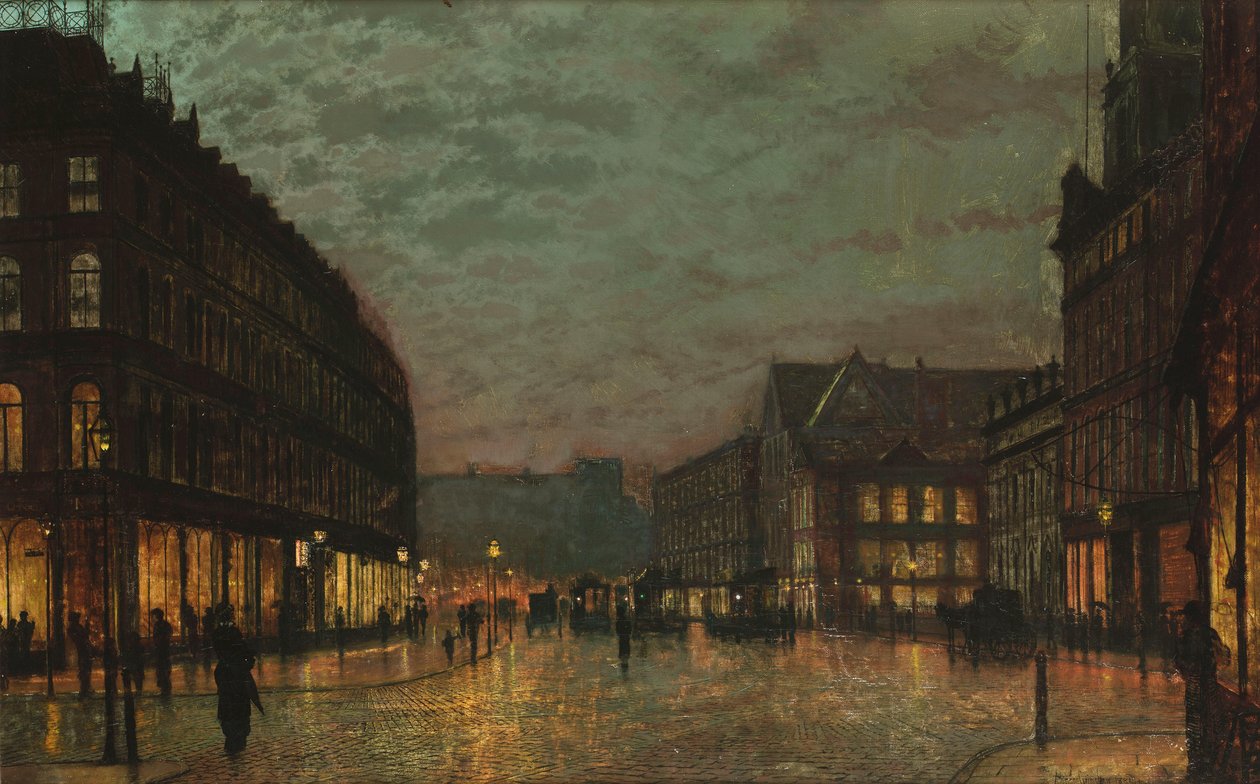 Boar Lane, Leeds, al chiaro di luna da John Atkinson Grimshaw