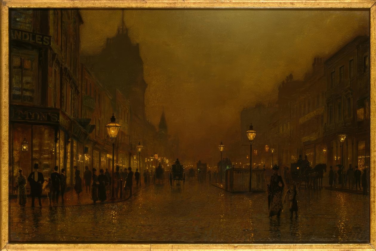 J.A.Grimshaw, Strada di notte / Dipinto da John Atkinson Grimshaw