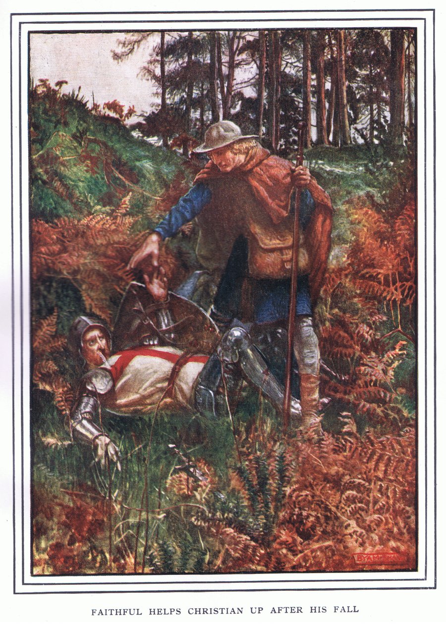Fedele aiuta Cristiano a rialzarsi dopo la sua caduta da John Byam Liston Shaw