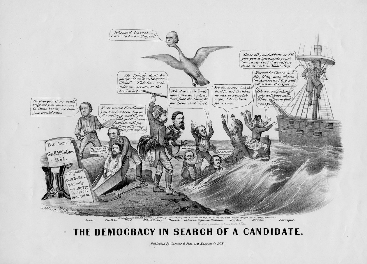 La democrazia in cerca di un candidato, pubblicato da Currier e Ives, New York, 1868 da John Cameron