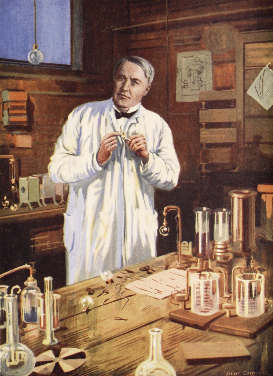 Thomas Edison nel suo laboratorio da John Cameron