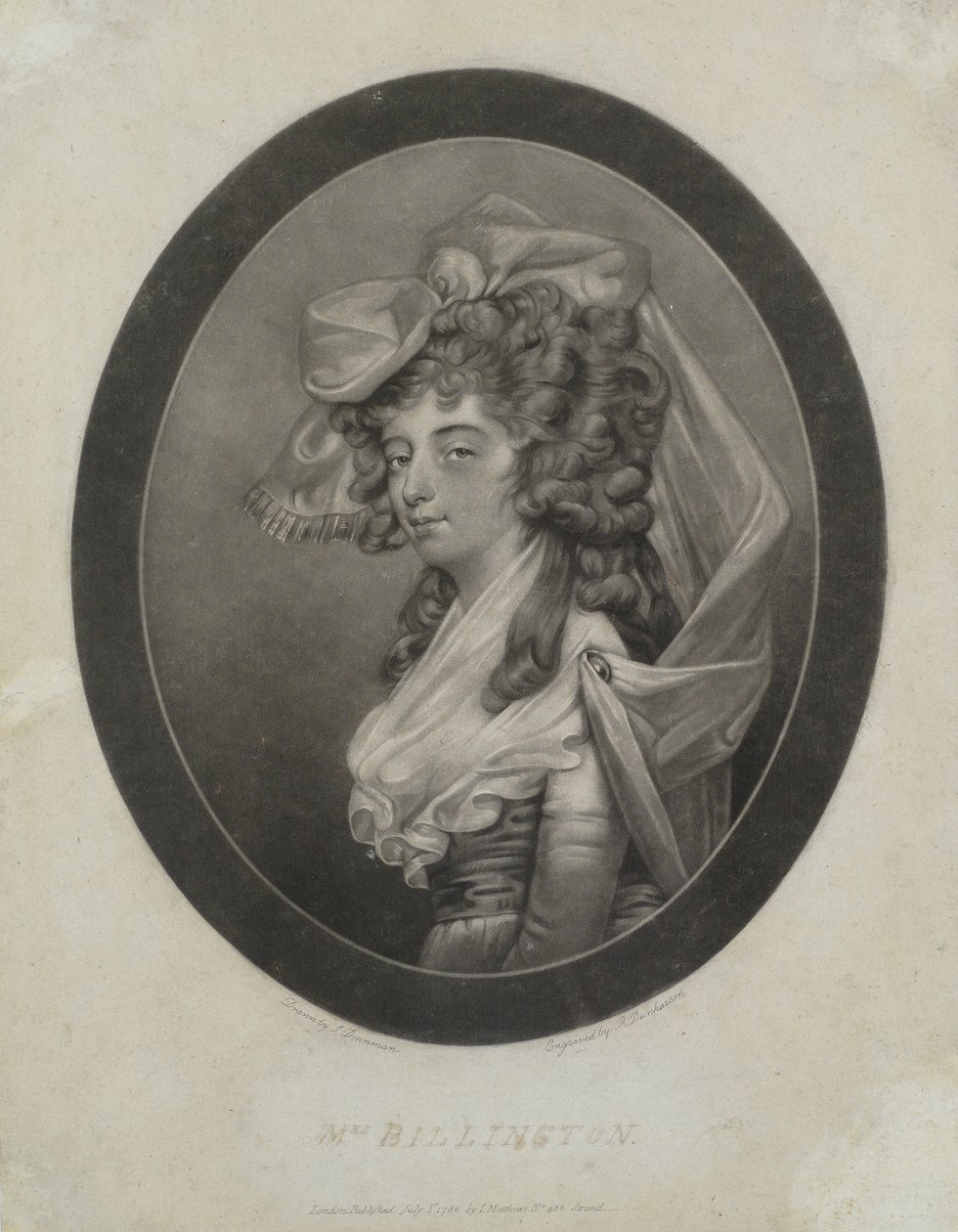 Mrs. Billington, inciso da Robert Dunkarton (1744-c.1811), 1786 (mezzotinto) da John Downman