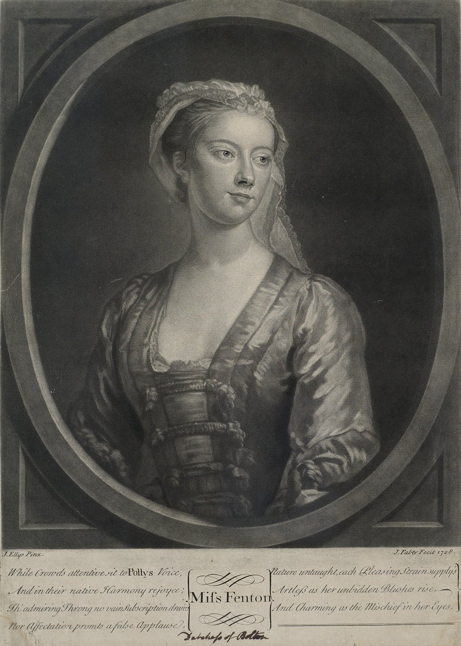 Miss Fenton, inciso da John Faber il Giovane (c.1695-1756), 1728 da John Ellys