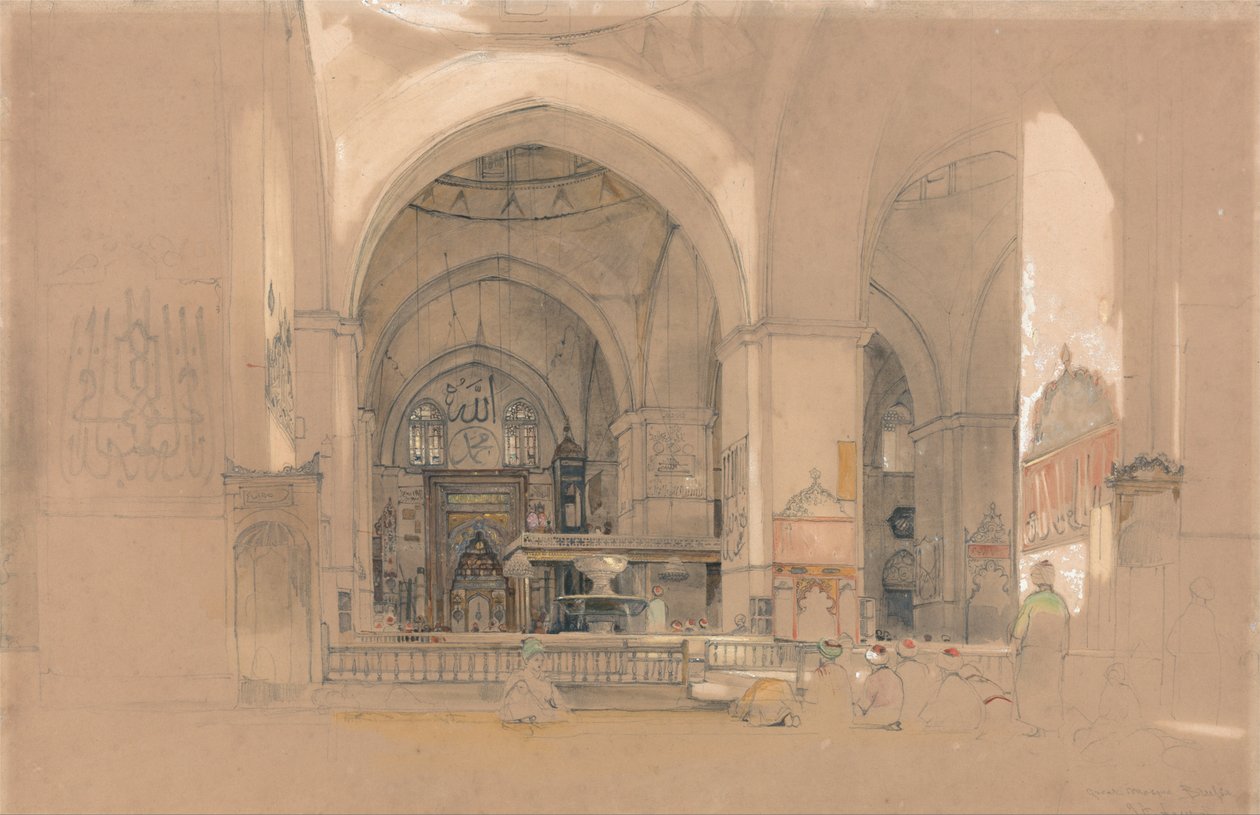 Interno della Grande Moschea, (Ulucami) Bursa, Turchia da John Frederick Lewis