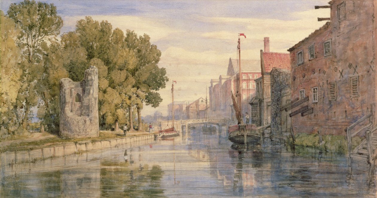 Il fiume a Carrow con la Torre del Diavolo, 1874 da John Joseph Cotman