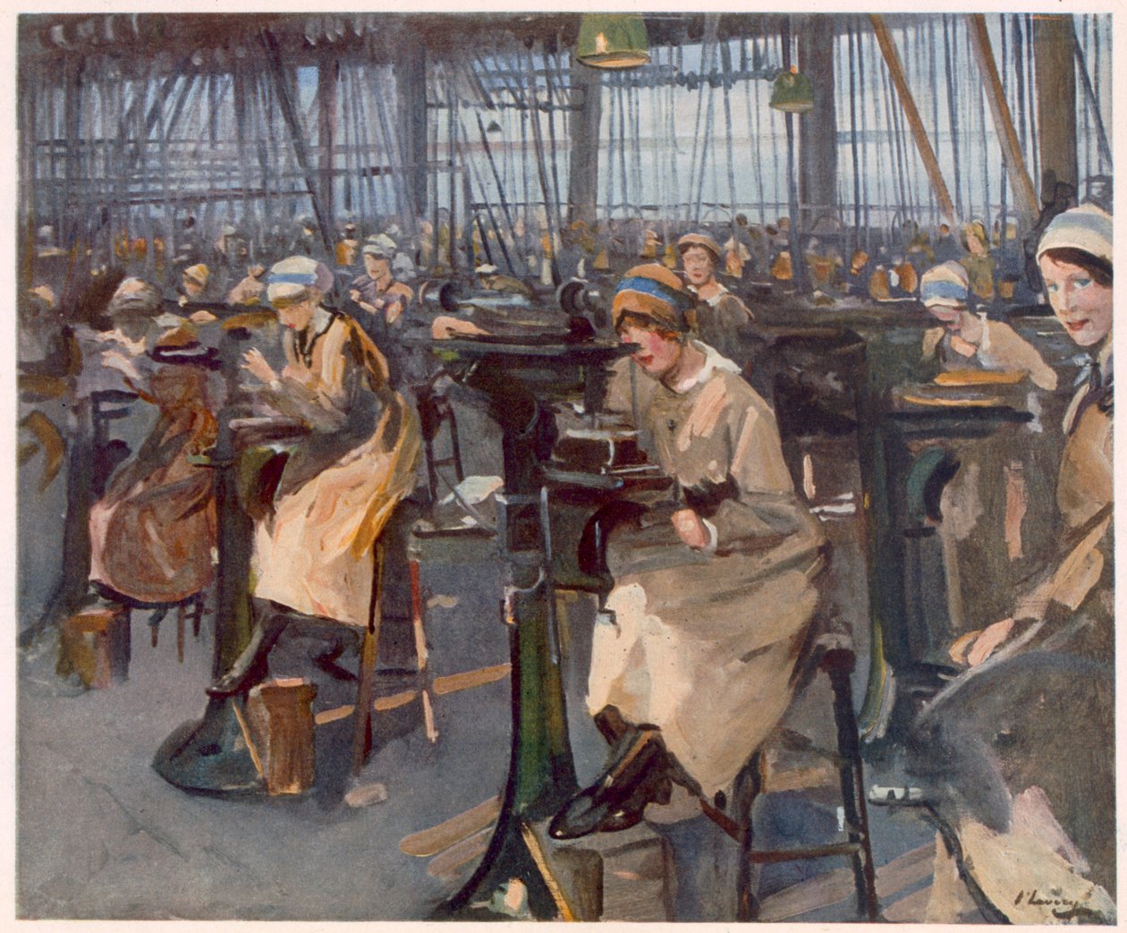 Donne che lavorano in fabbrica, Newcastle, da British Artists at the Front, Continuation of The Western Front, 1918 da John Lavery