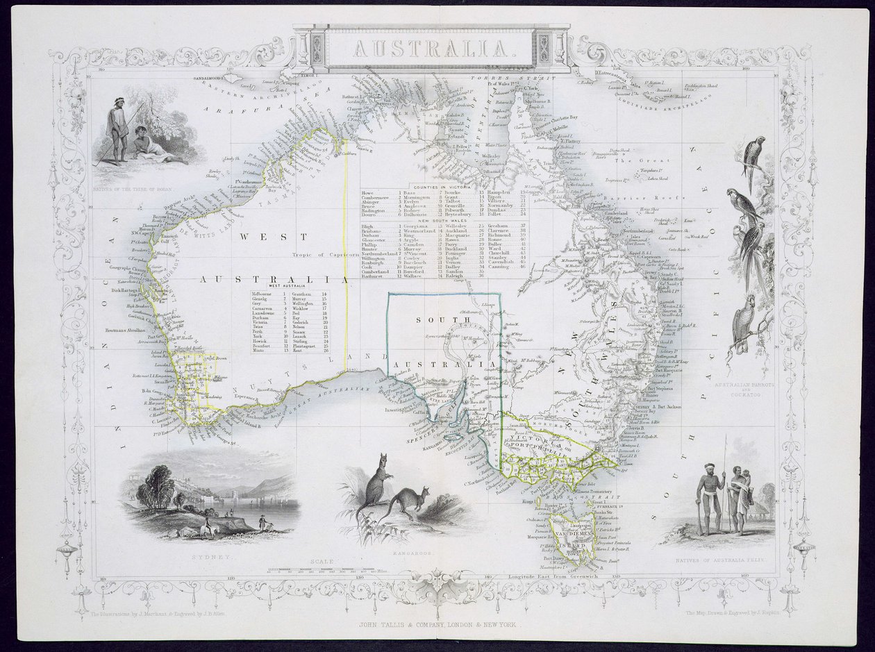 Australia, da una serie di mappe del mondo pubblicate da John Tallis und Co., Londra e New York, 1850s da John Rapkin