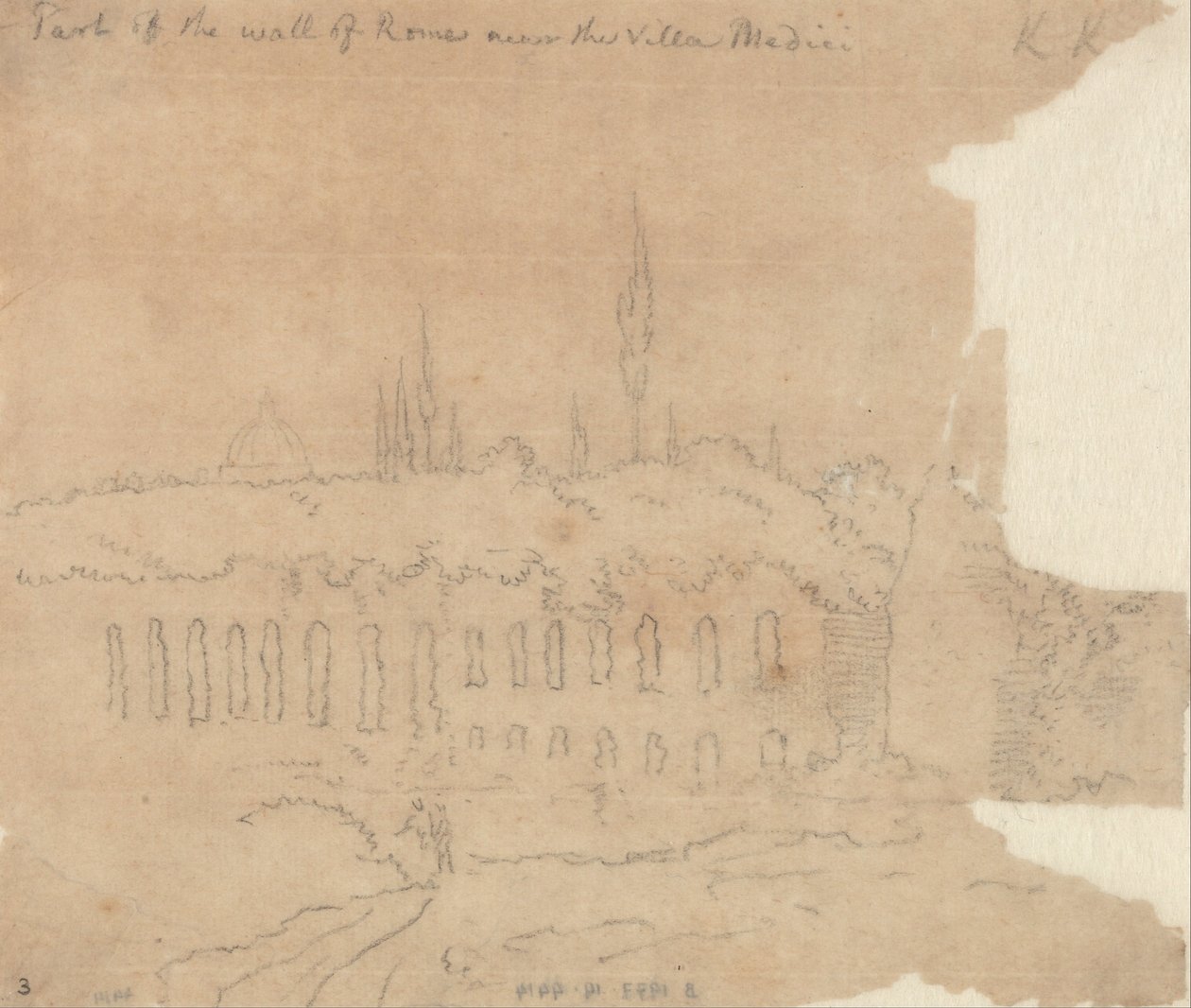 Parte del muro di Roma vicino a Villa Medici da John Robert Cozens