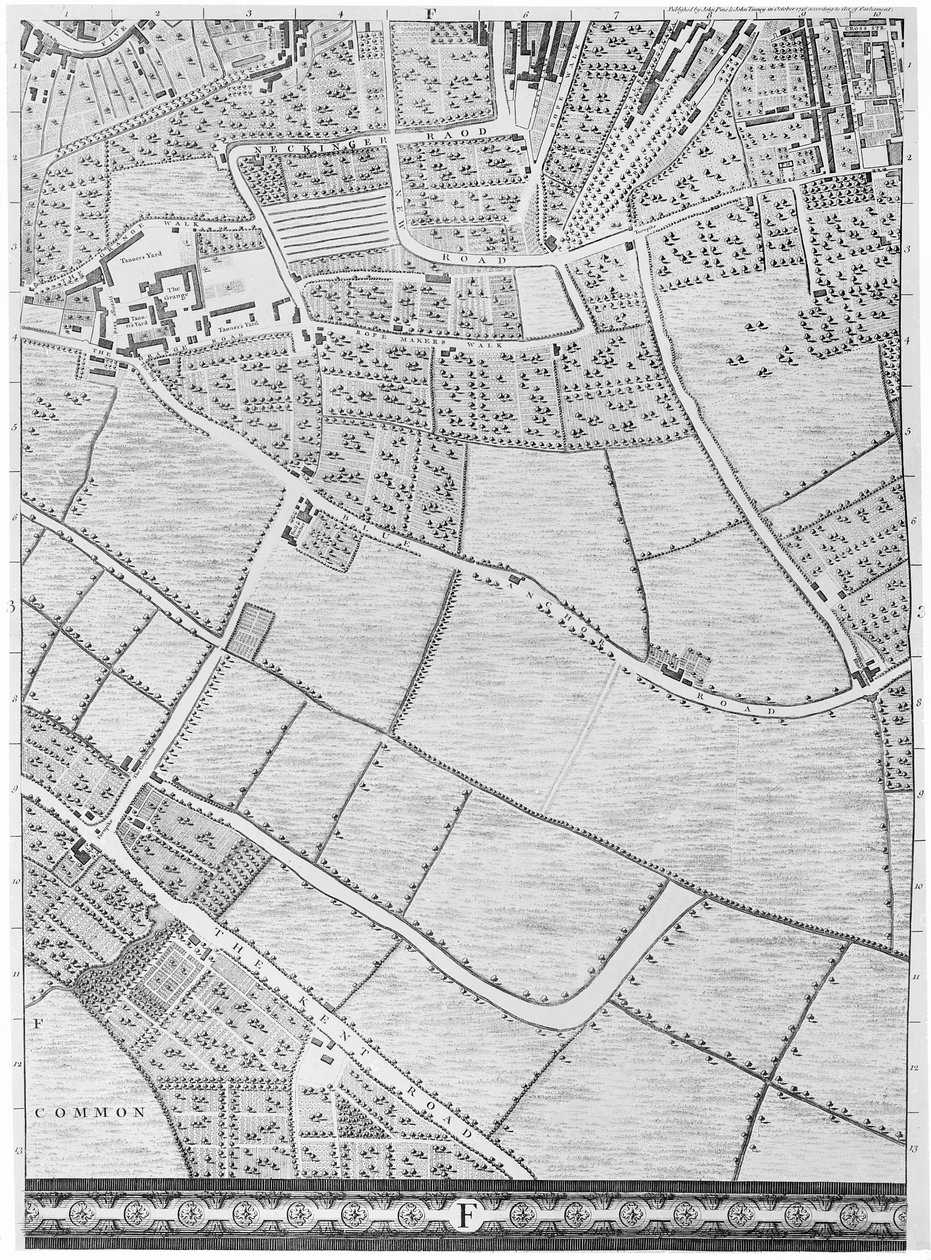 Mappa di Bermondsey, Londra, 1746 da John Rocque