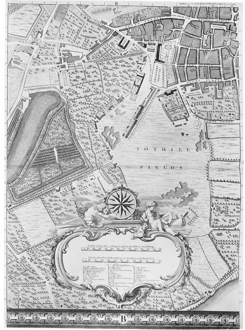 Mappa di Tothill Fields, Londra, 1746 da John Rocque