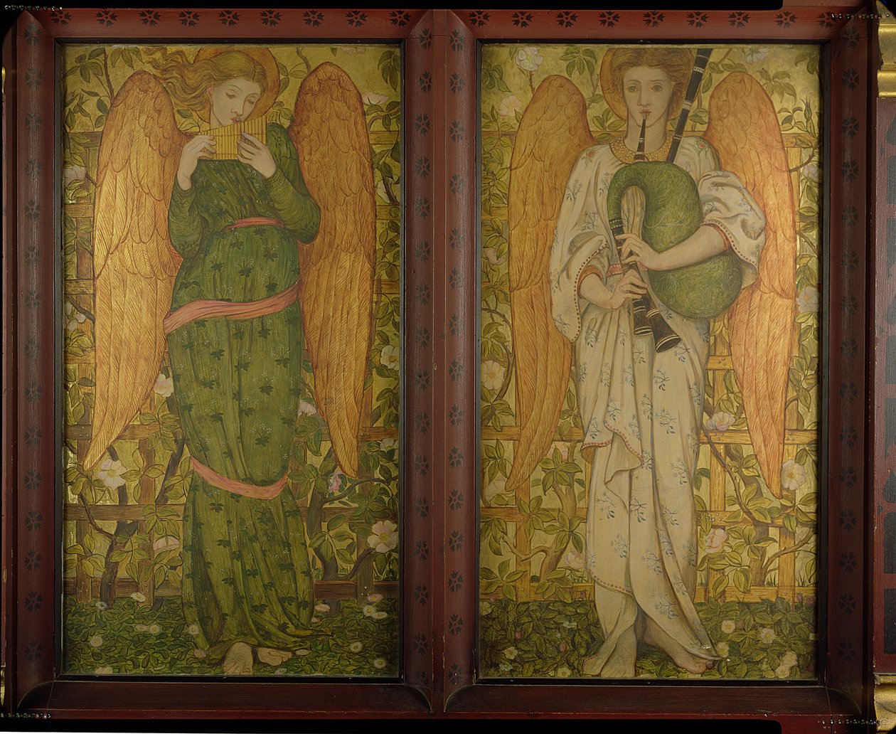 Angeli con flauti di Pan e cornamuse, 1861-62 da John Roddam Spencer Stanhope