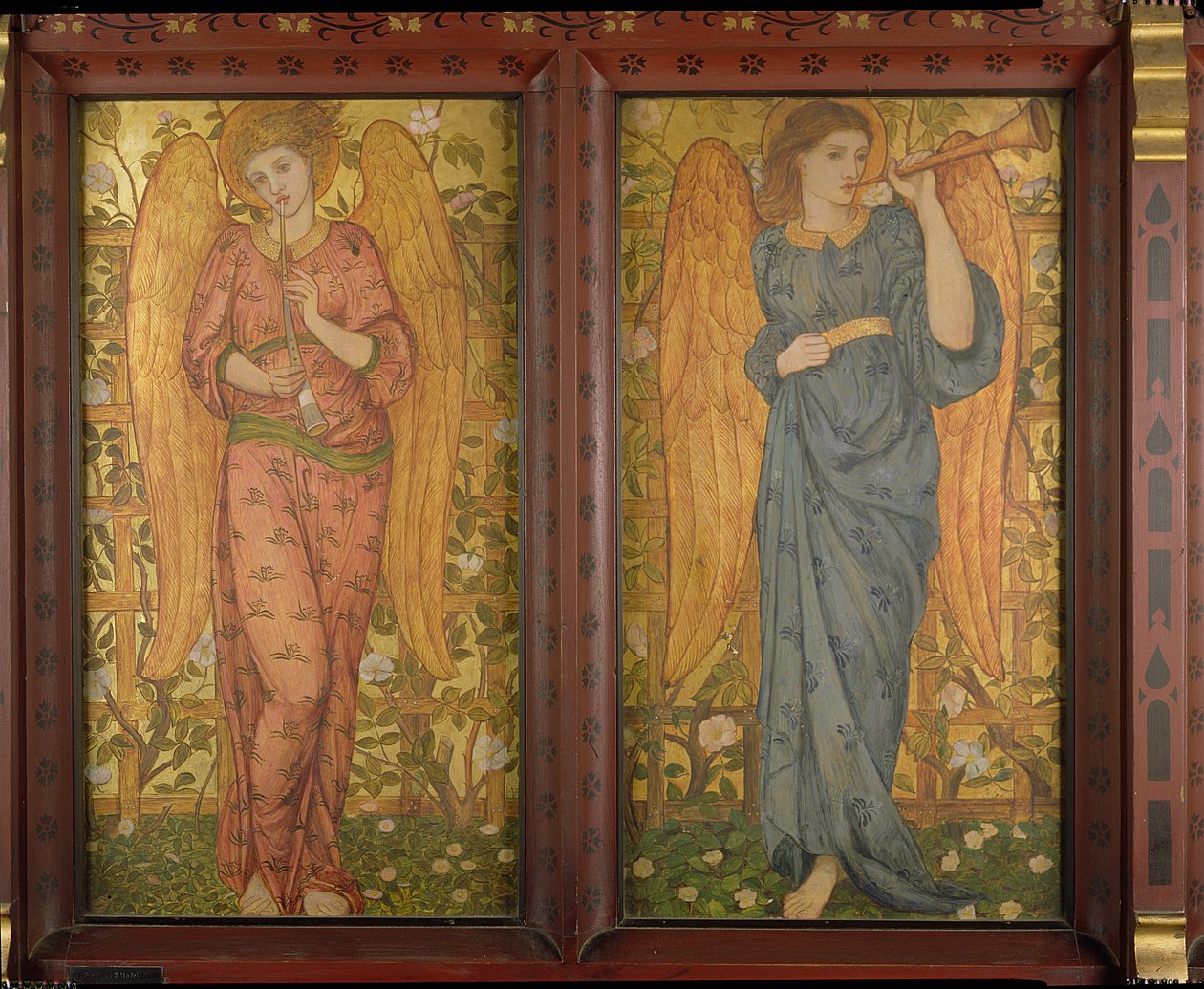Angeli con un oboe e una tromba, 1861-62 da John Roddam Spencer Stanhope