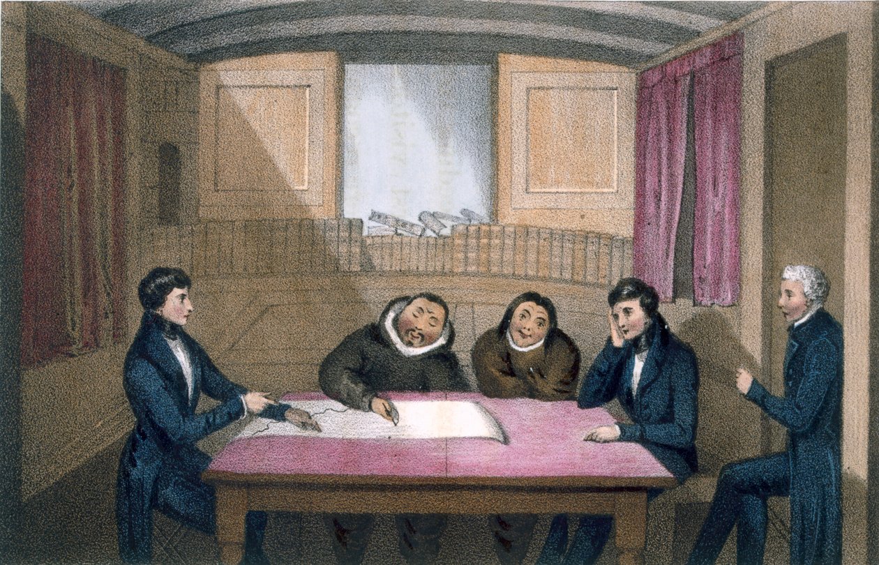 Ikmalick e Apelagliu che disegnano negli alloggi degli ufficiali, 1835 da John Ross