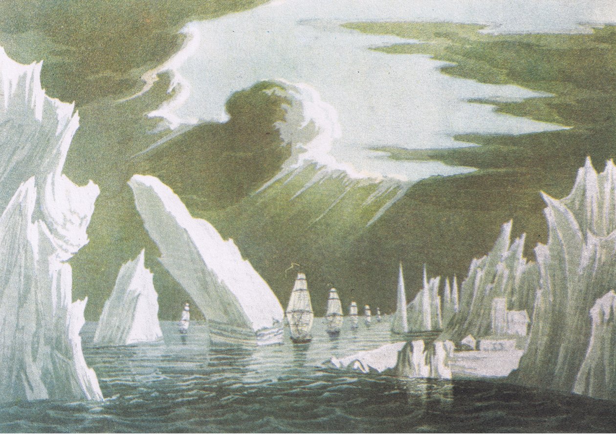 Passaggio attraverso il ghiaccio, giugno 1818, Viaggio di scoperta di Sir John Ross 1819, da British Adventure pubblicato da Collins, 1947 da John Ross
