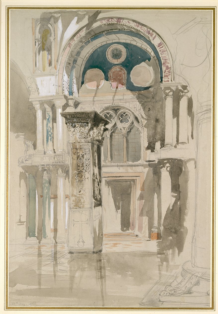 Parte della Basilica di San Marco, Venezia: Schizzo dopo la pioggia, 27 maggio 1846 da John Ruskin