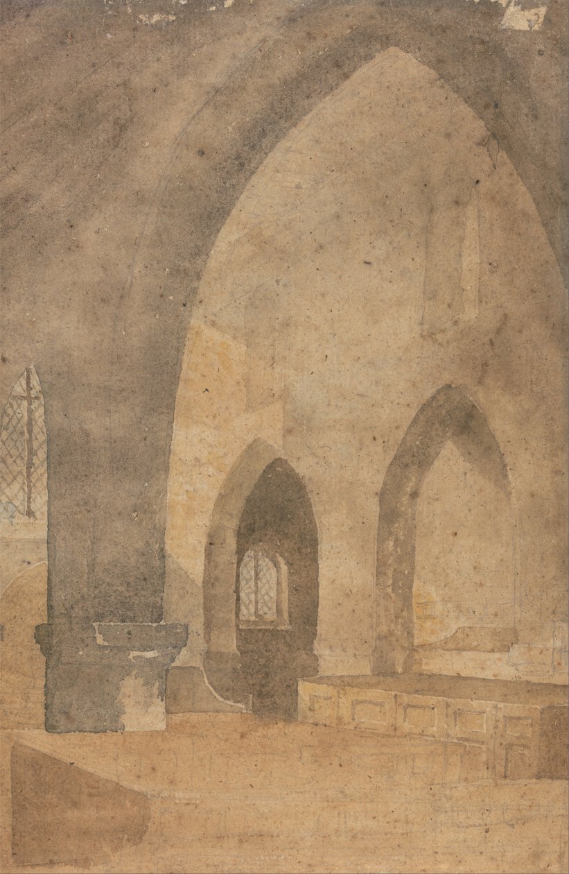 Interno di una chiesa, vista verso ovest dal corridoio sud da John Sell Cotman