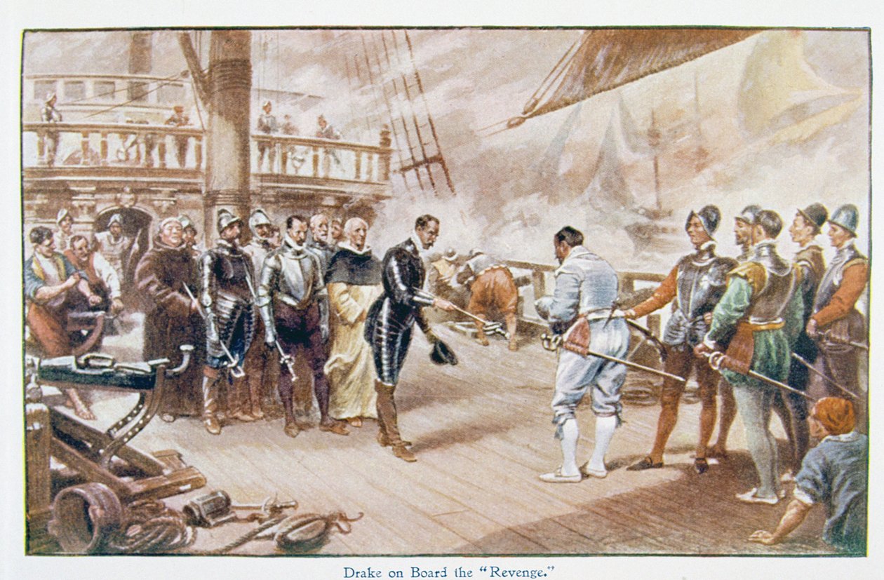 Sir Francis Drake (c.1540-96) a bordo della 