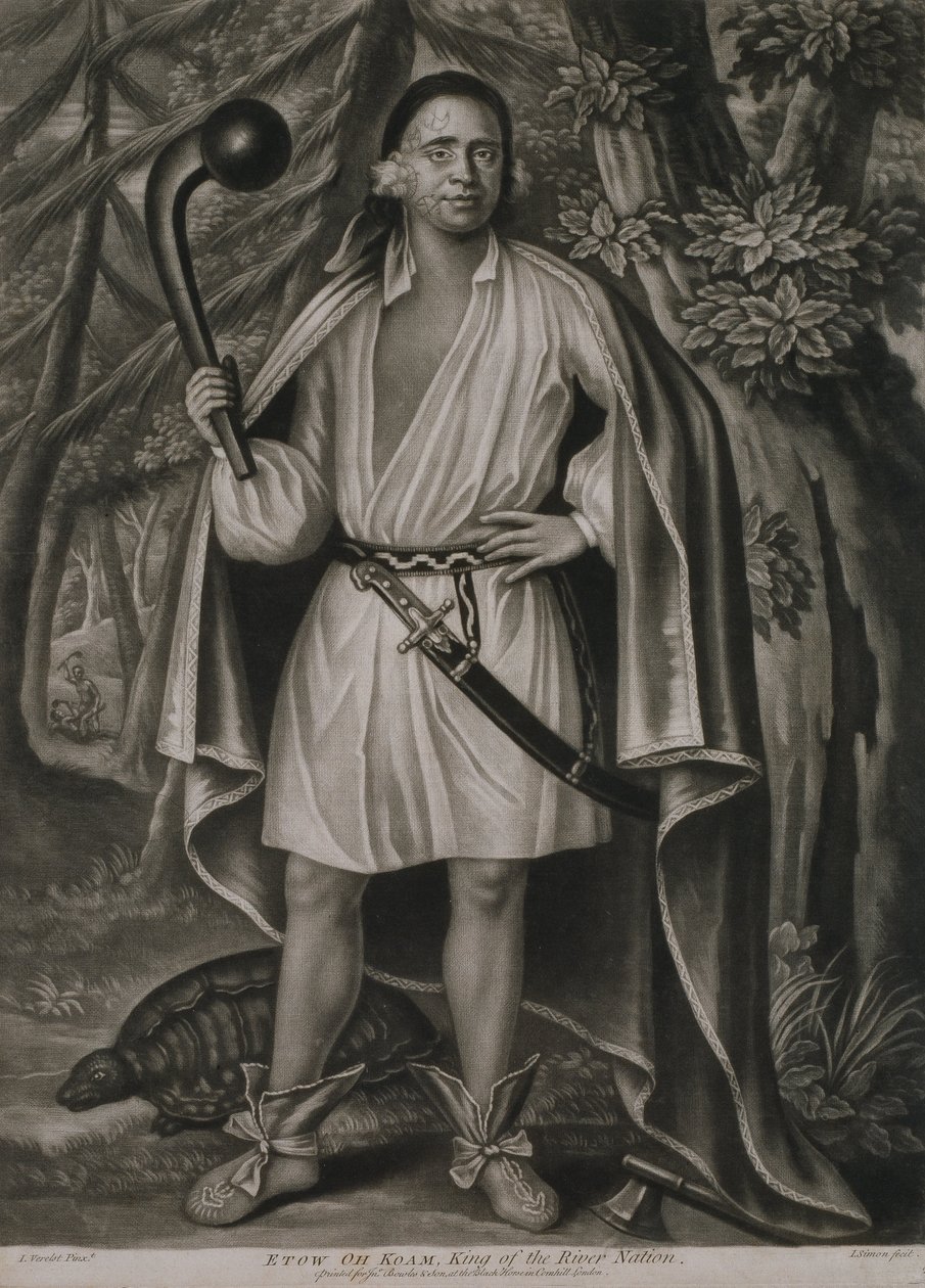 Etow Oh Koam, re della nazione del fiume (1710) da John Simon