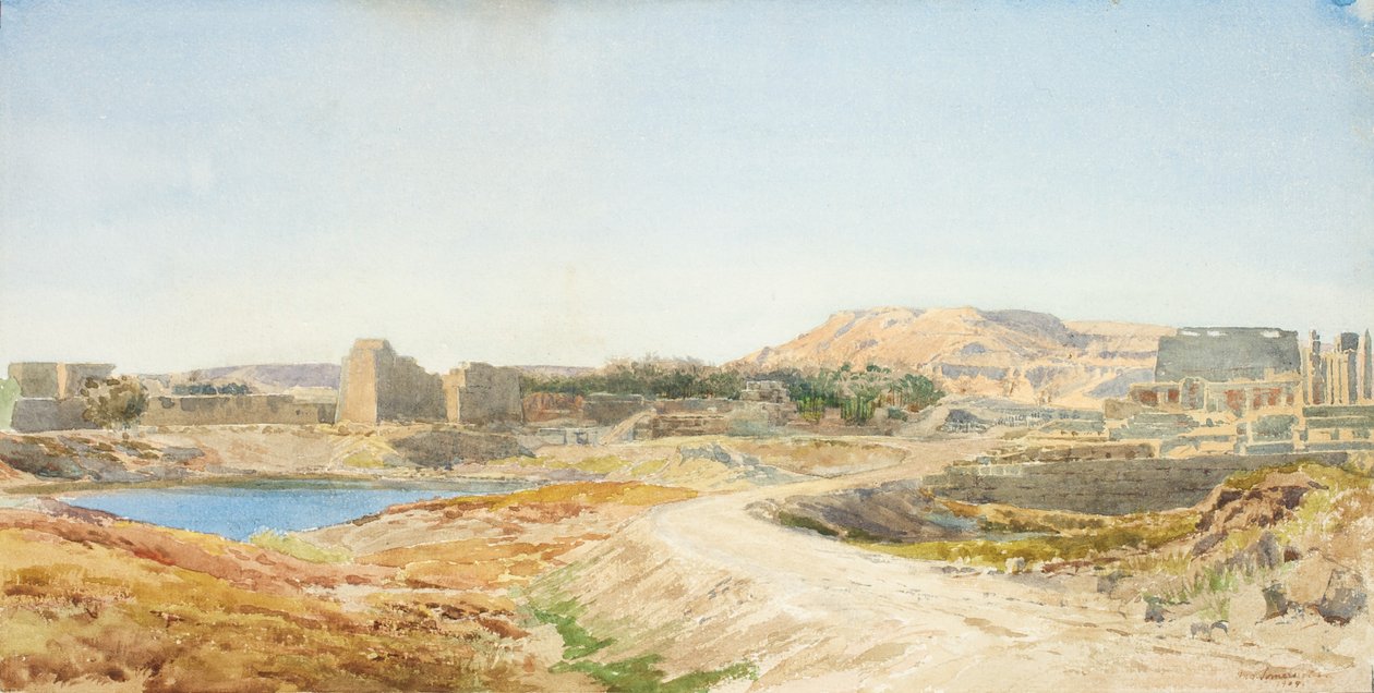 Lago sacro e rovine del tempio di Karnak, c.1907-10 da John Somerscales
