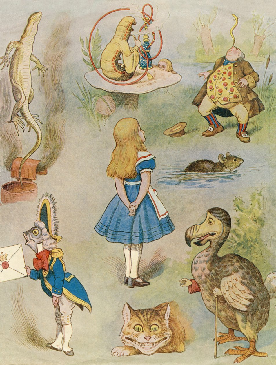 Personaggi di Alice nel Paese delle Meraviglie (incisione a colori) da John Tenniel