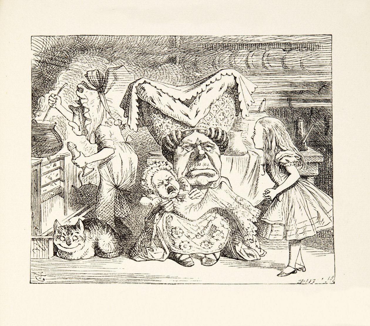 La Duchessa con la sua Famiglia, da Le Avventure di Alice nel Paese delle Meraviglie di Lewis Carroll, pubblicato nel 1891 da John Tenniel
