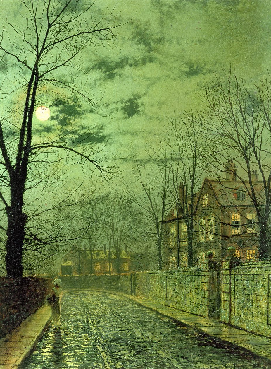 Una strada al chiaro di luna da John Atkinson Grimshaw