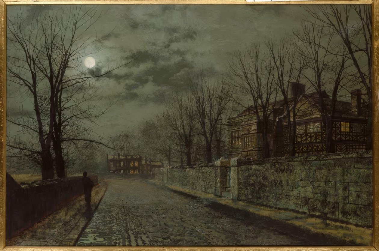 J.A. Grimshaw, Una strada del Cheshire / Dipinto, 1883 da John Atkinson Grimshaw