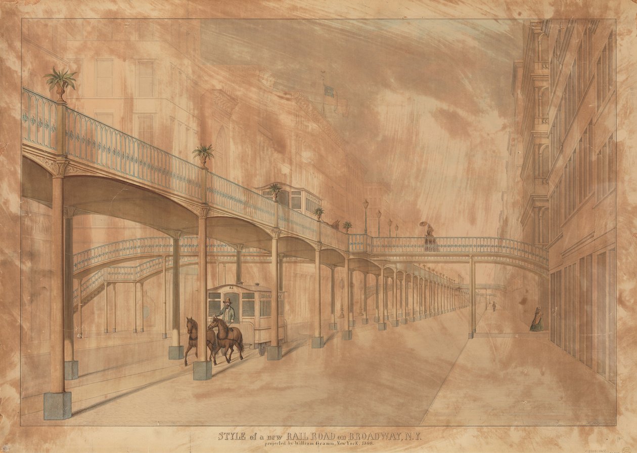Ferrovia sopraelevata, Broadway, New York, 1861 da John Beigel