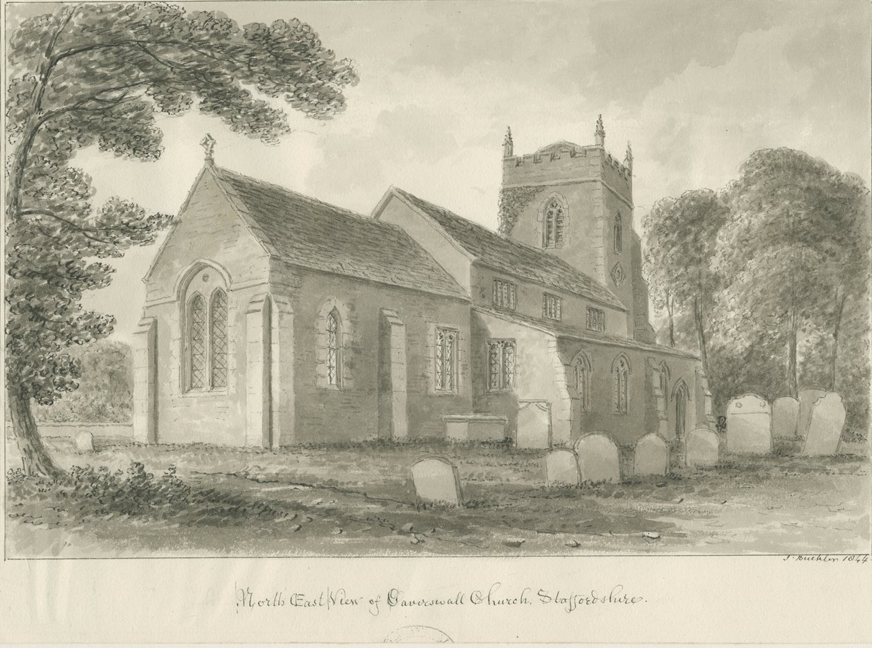 Chiesa di Caverswall: disegno a seppia da John Buckler
