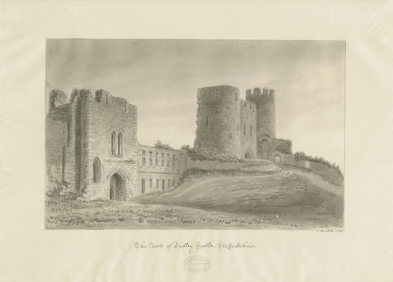 Castello di Dudley - Il Mastio: disegno a seppia da John Buckler