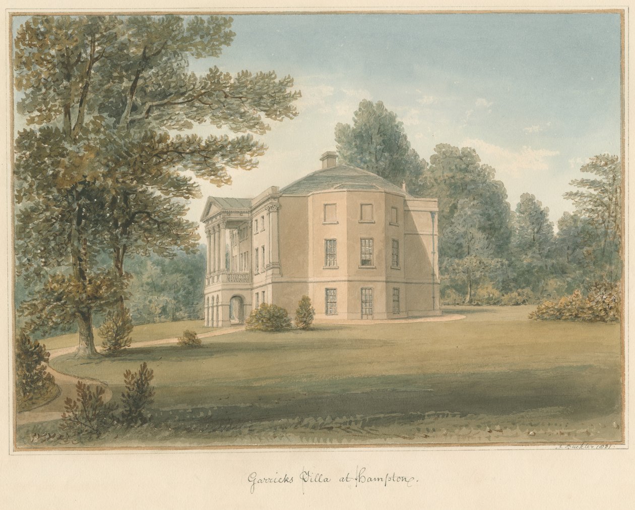 Middlesex - Hampton - Villa di Garrick, 1831 da John Buckler