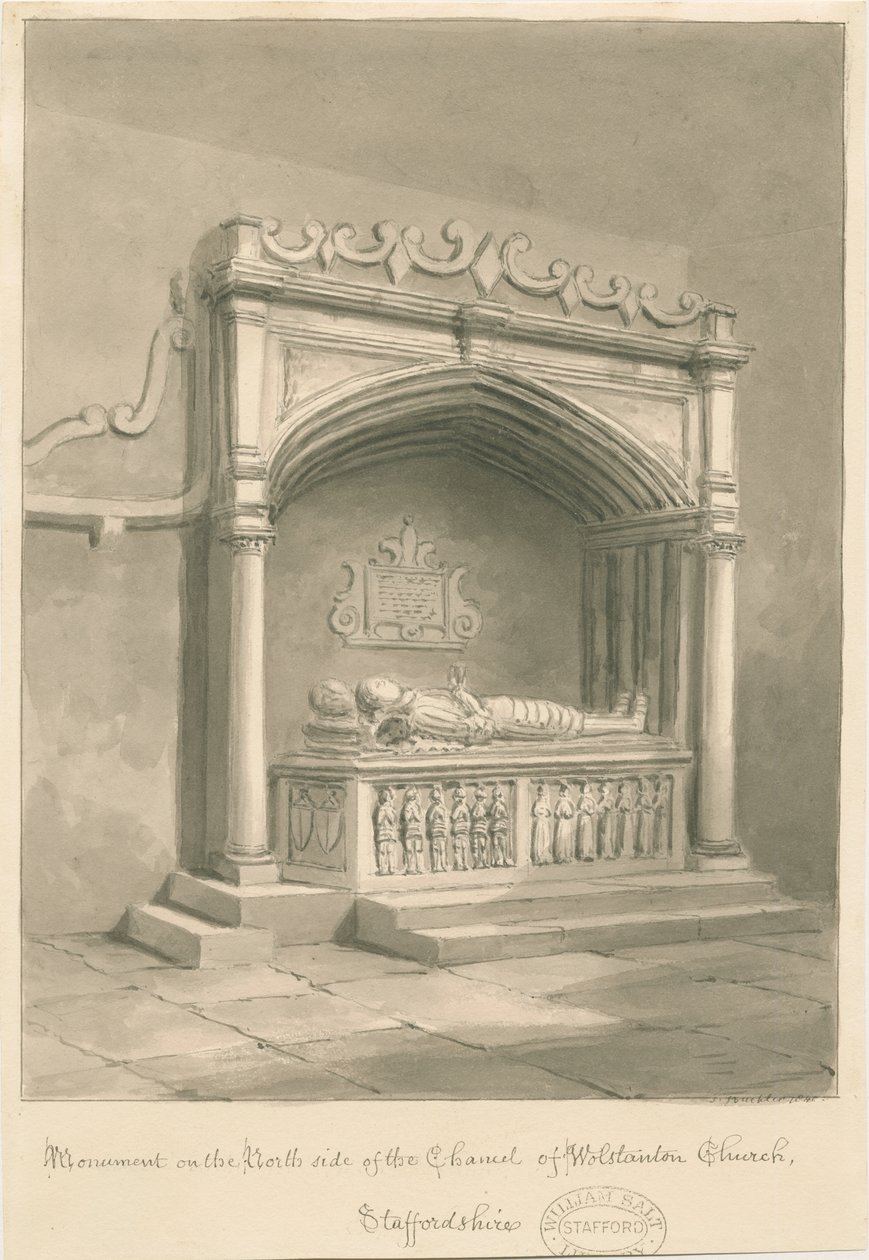 Chiesa di Wolstanton - Monumento: disegno a seppia da John Buckler