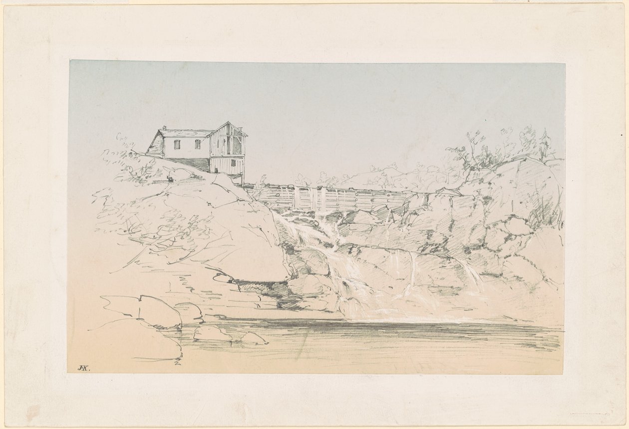 Edificio vicino a una diga da John Frederick Kensett