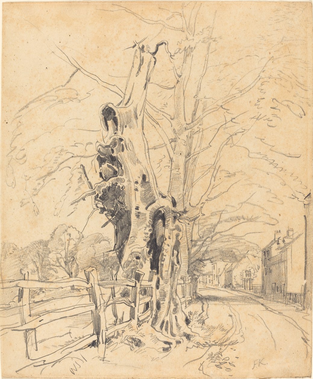 Alberi vicino a una recinzione ferroviaria da John Frederick Kensett