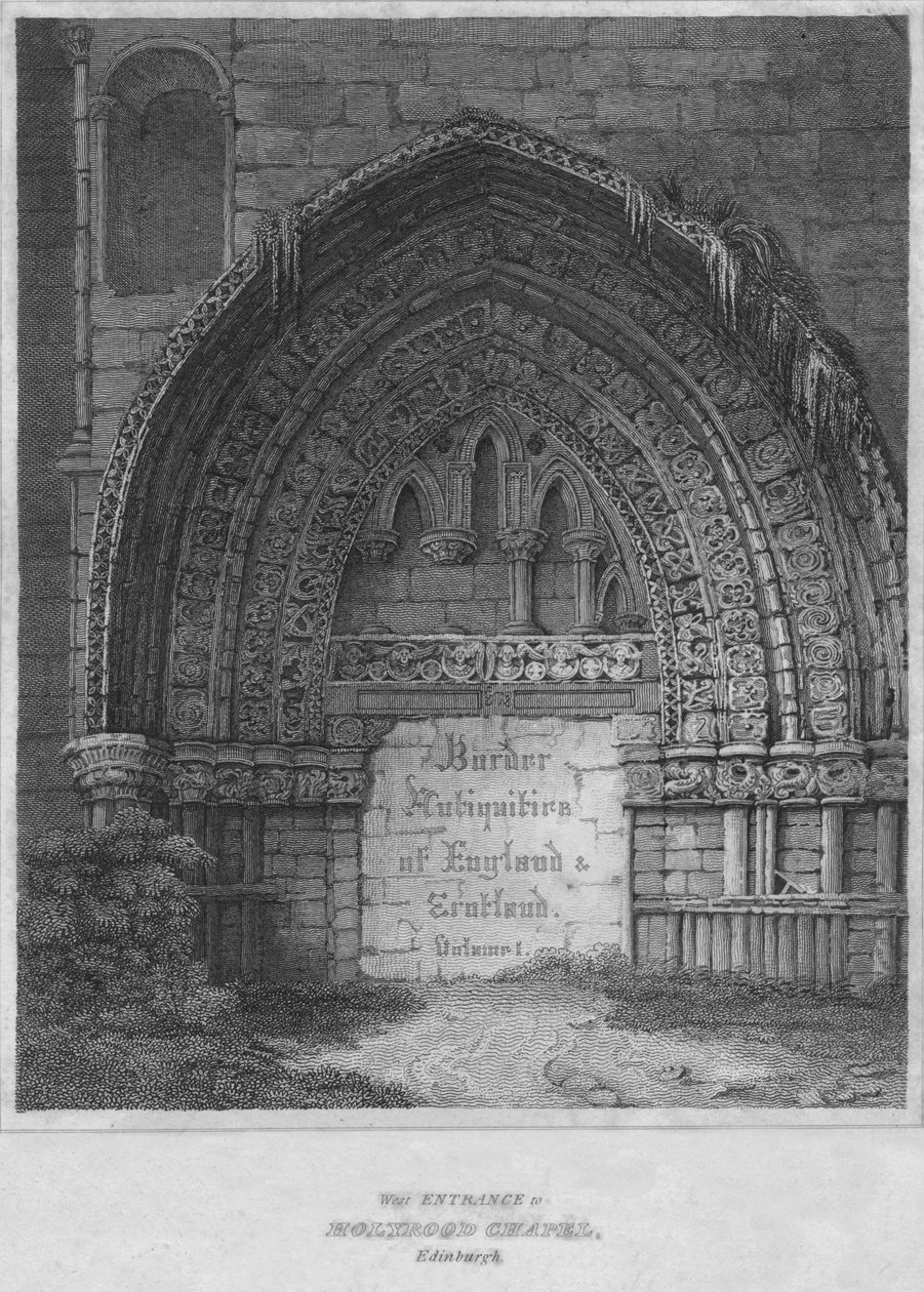 Ingresso ovest alla Cappella di Holyrood, Edimburgo, 1814 da John Greig