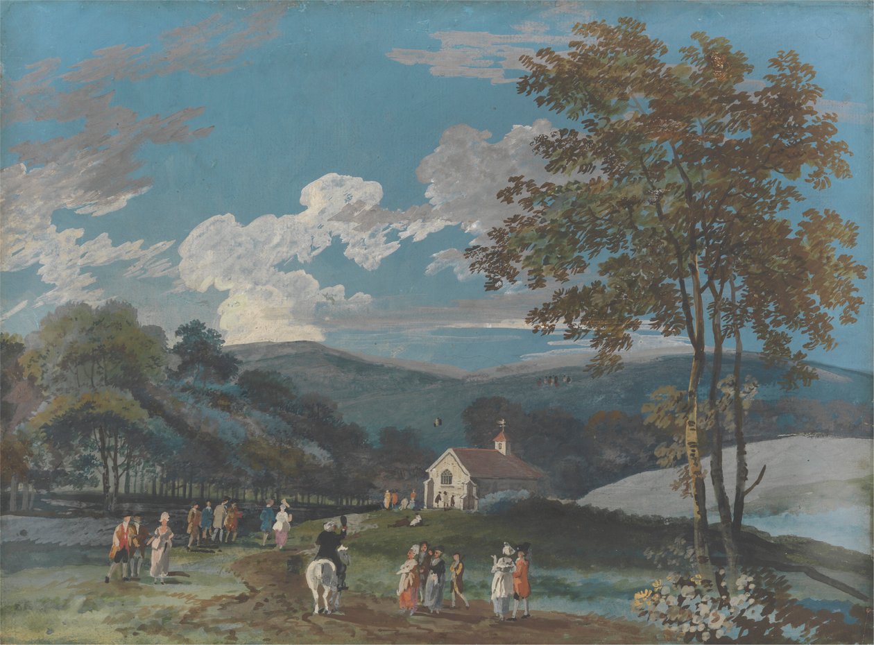 Una chiesa di campagna tra le colline da John Laporte