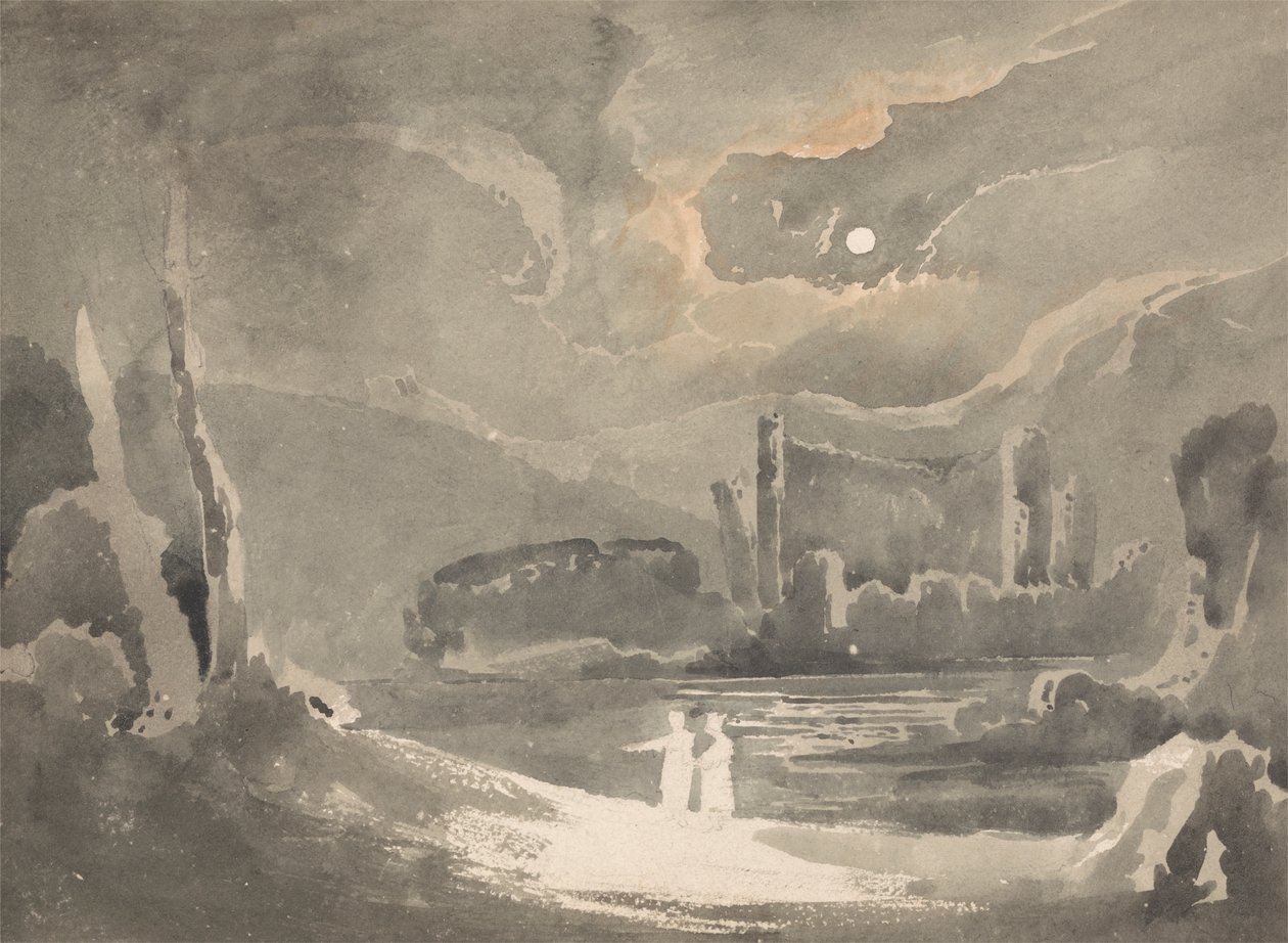 Paesaggio al chiaro di luna con un castello in rovina da John Martin